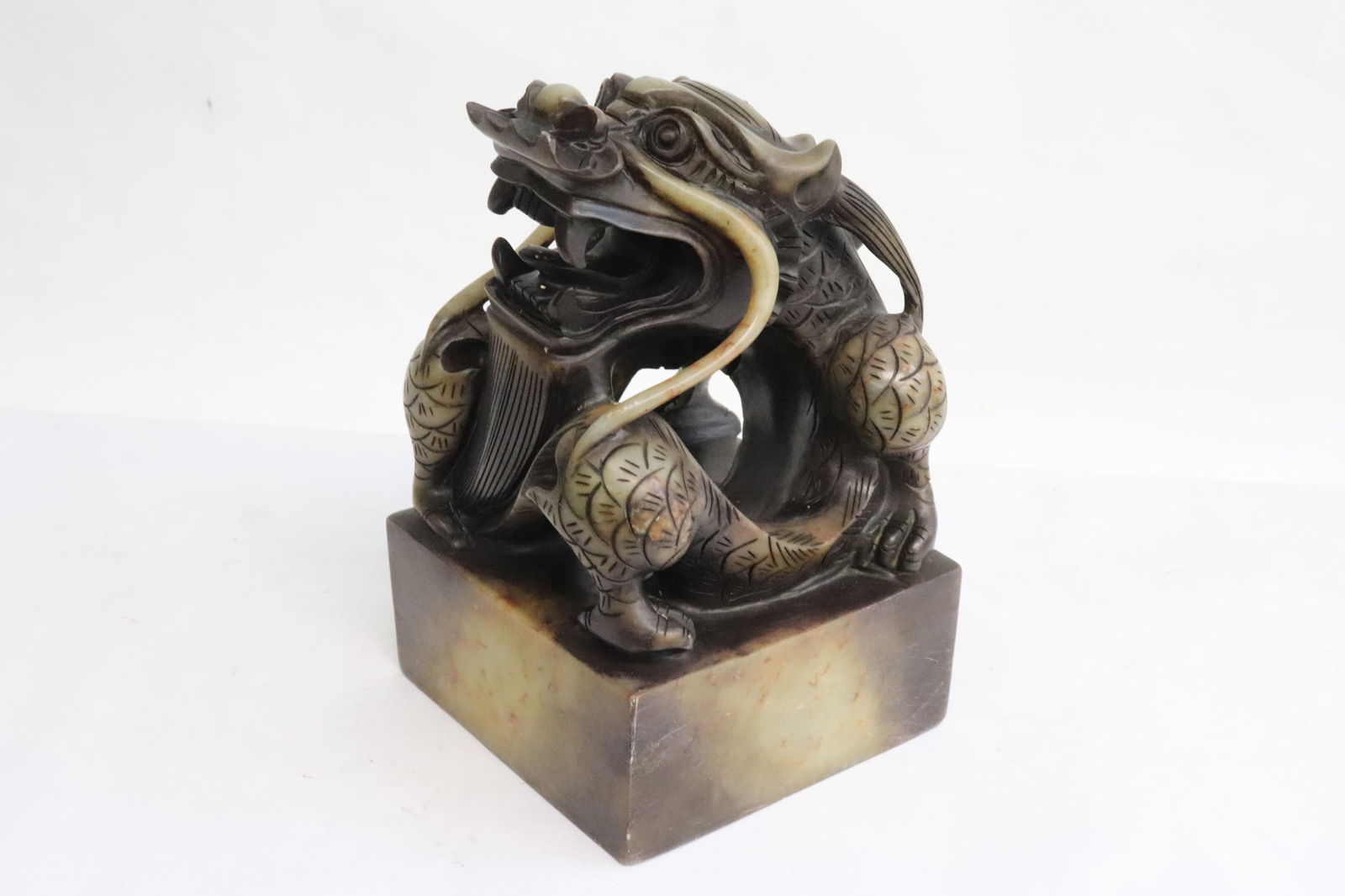 Large Chinese celadon jade carved seal (1 of 9)