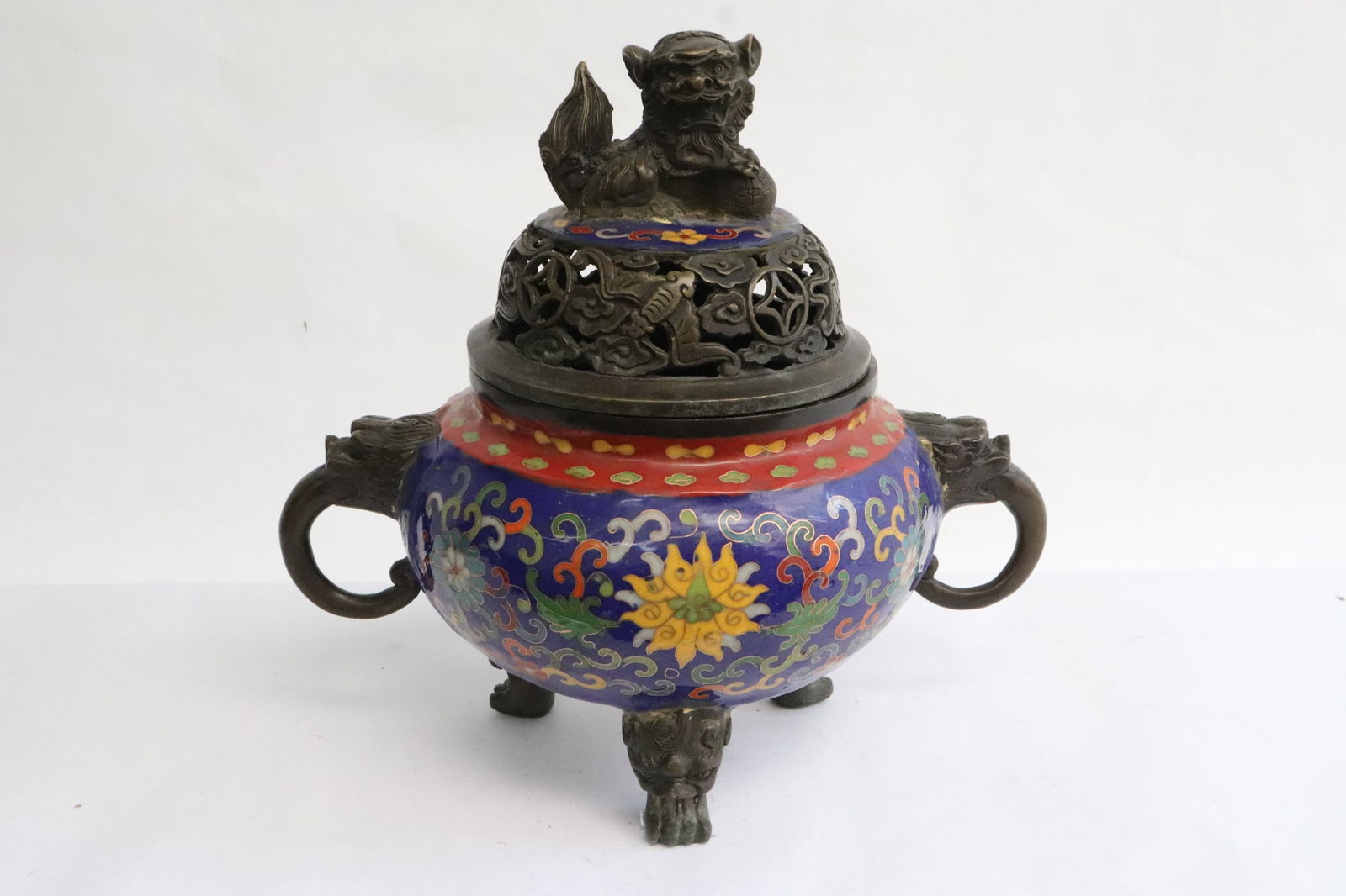 Large bronze based cloisonne covered censer (1 of 9)