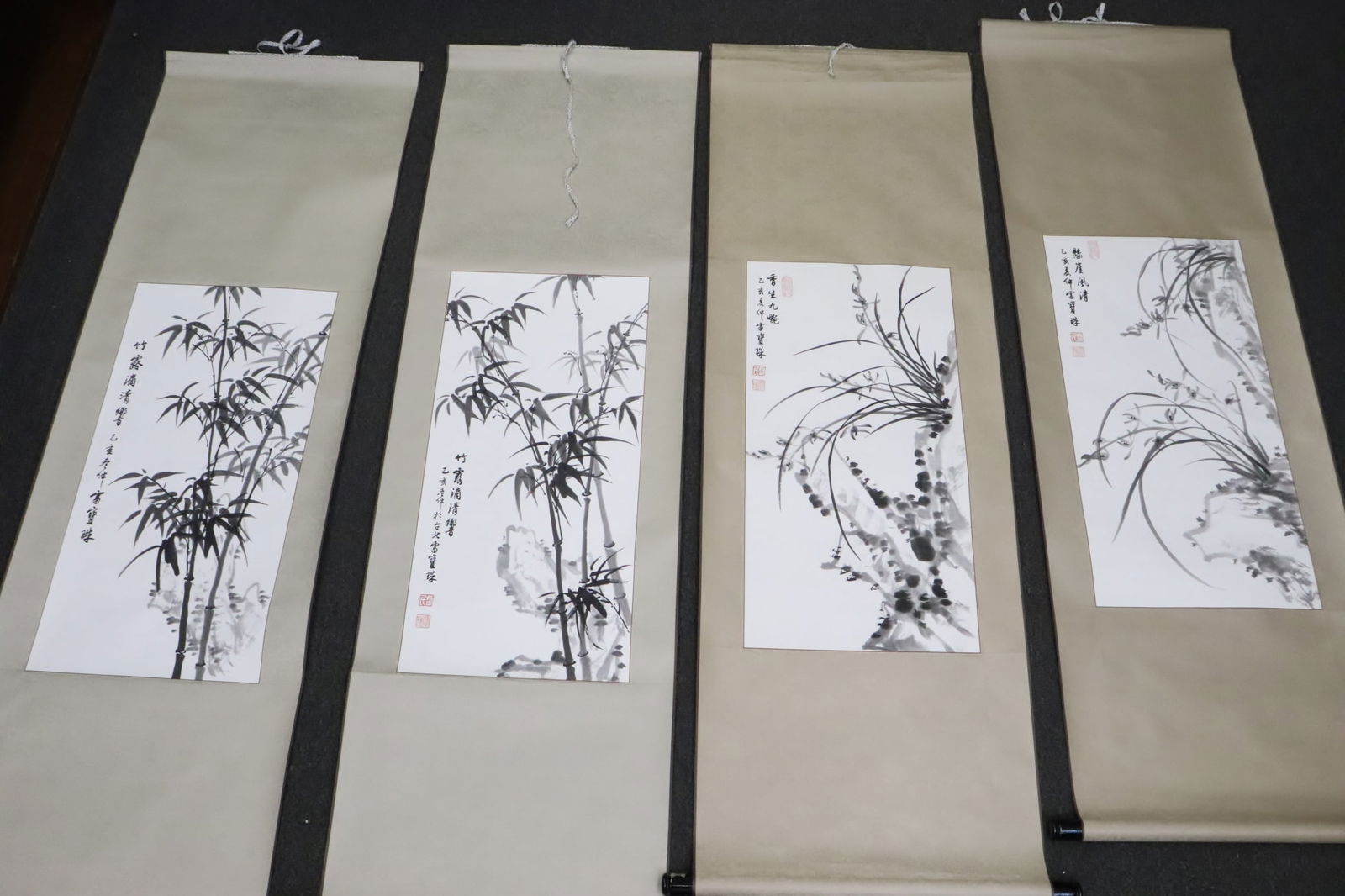 Set of 4 Chinese watercolor scrolls (1 of 9)