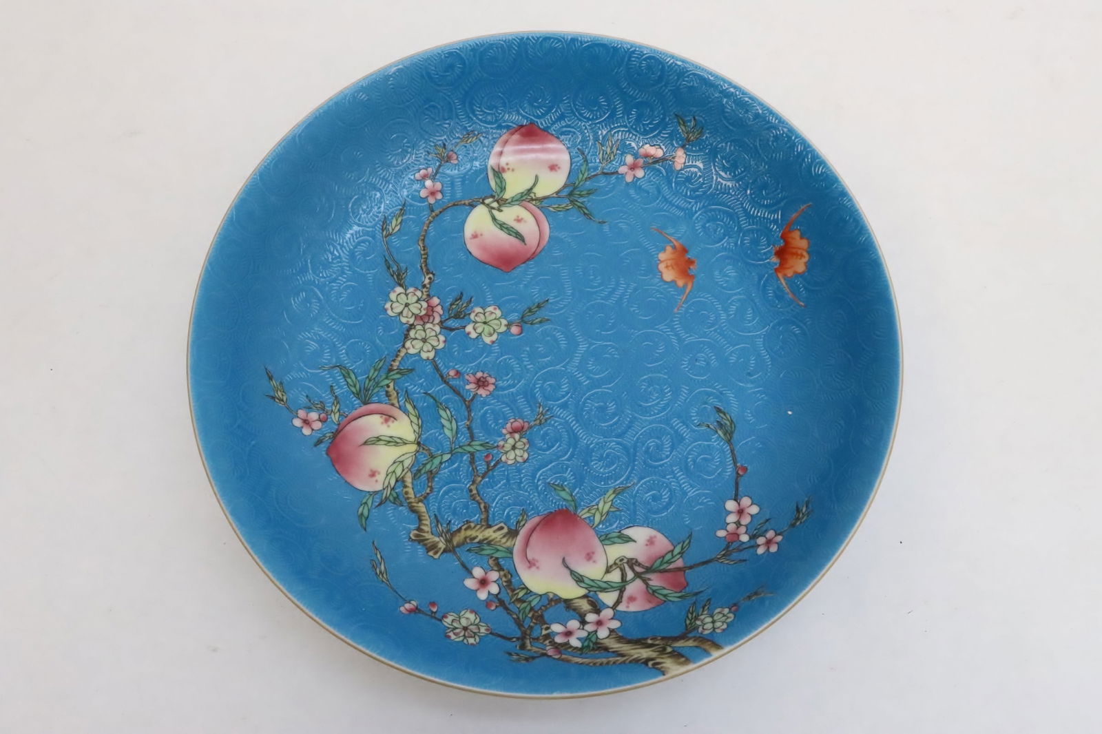 blue background famille rose porcelain plate (1 of 6)