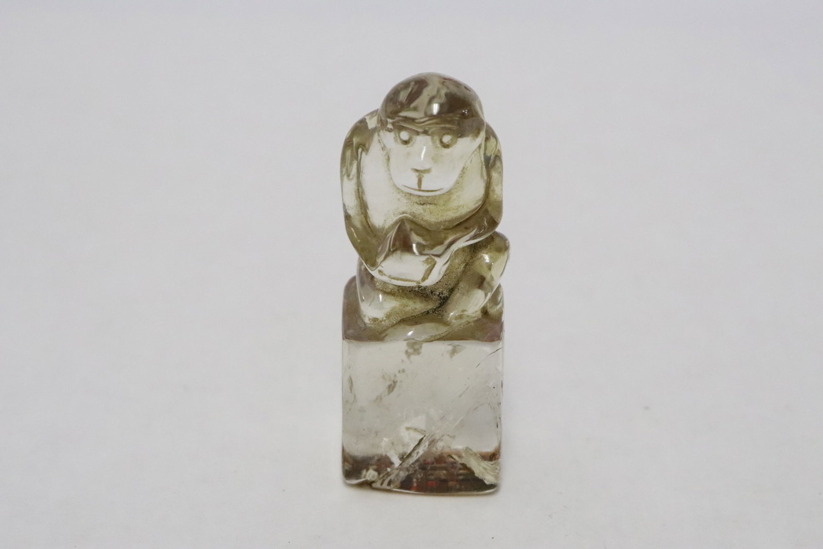 Crystal seal with monkey motif finial: Crystal seal with monkey motif finial, 2.4"x0.86"x0.86"