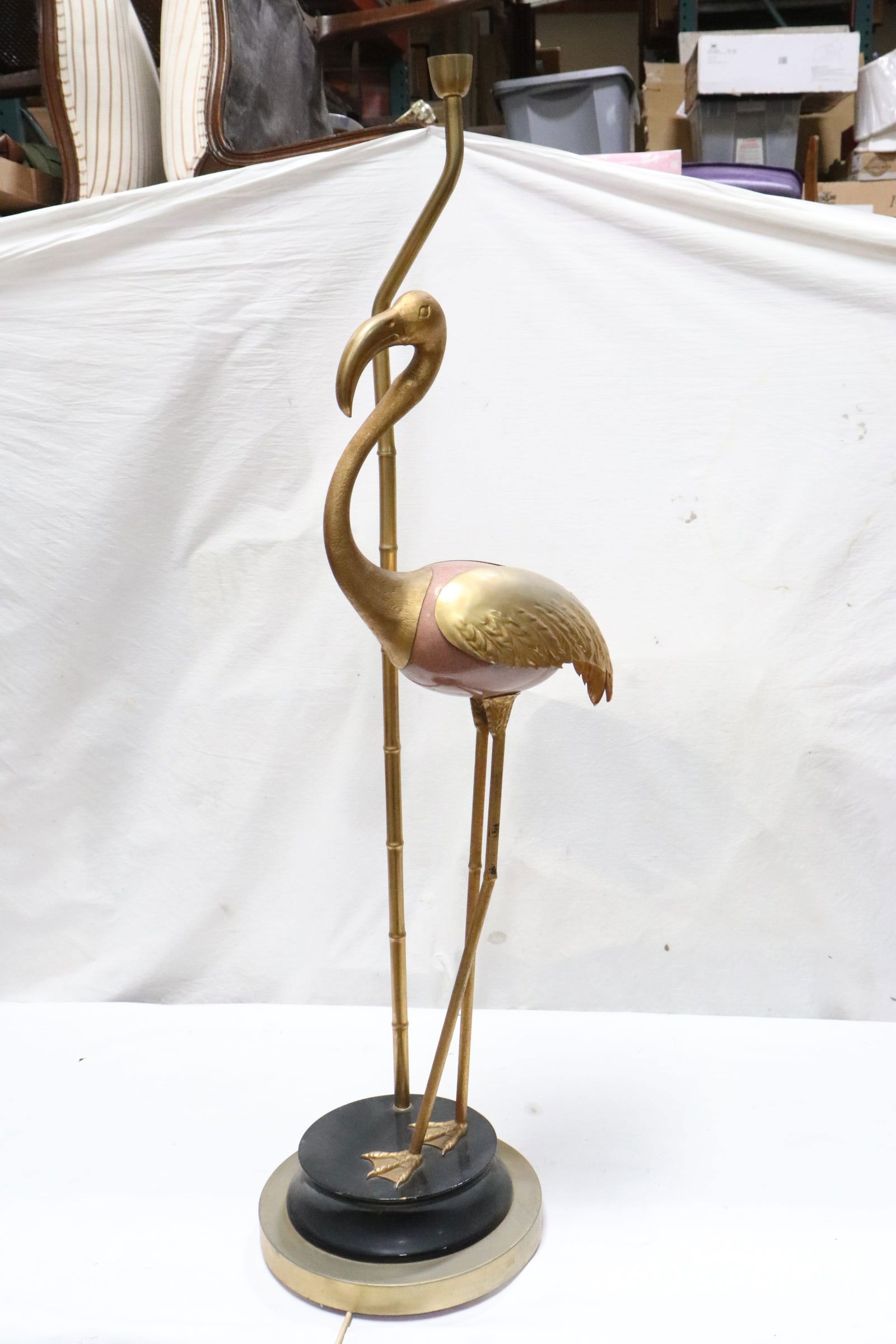 Mid century gilt metal floor lamp decorated with life size flamingo (1 of 12)