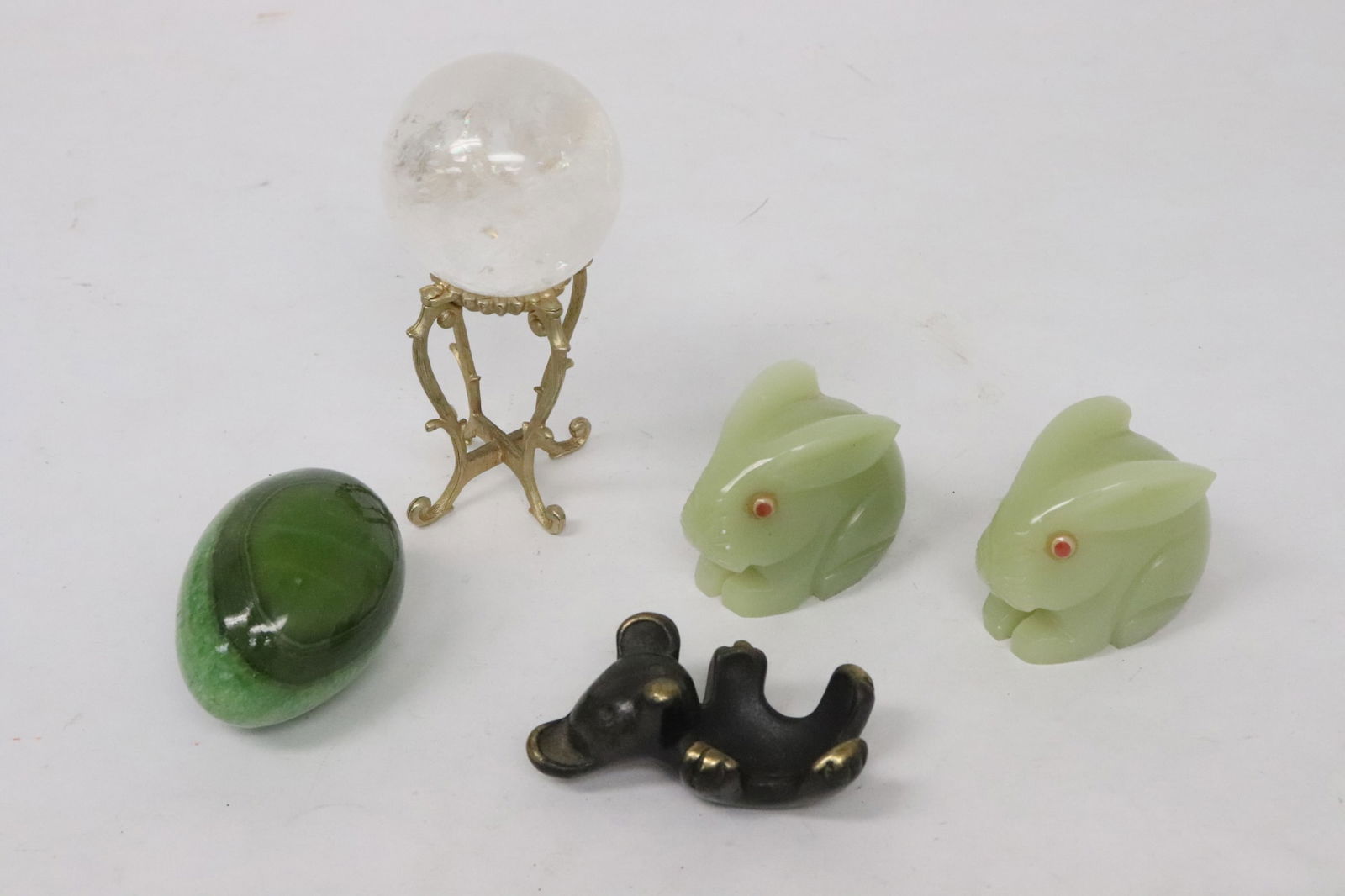 rock crystal bowl, onyx egg, & 2 onyx like rabbits (1 of 9)