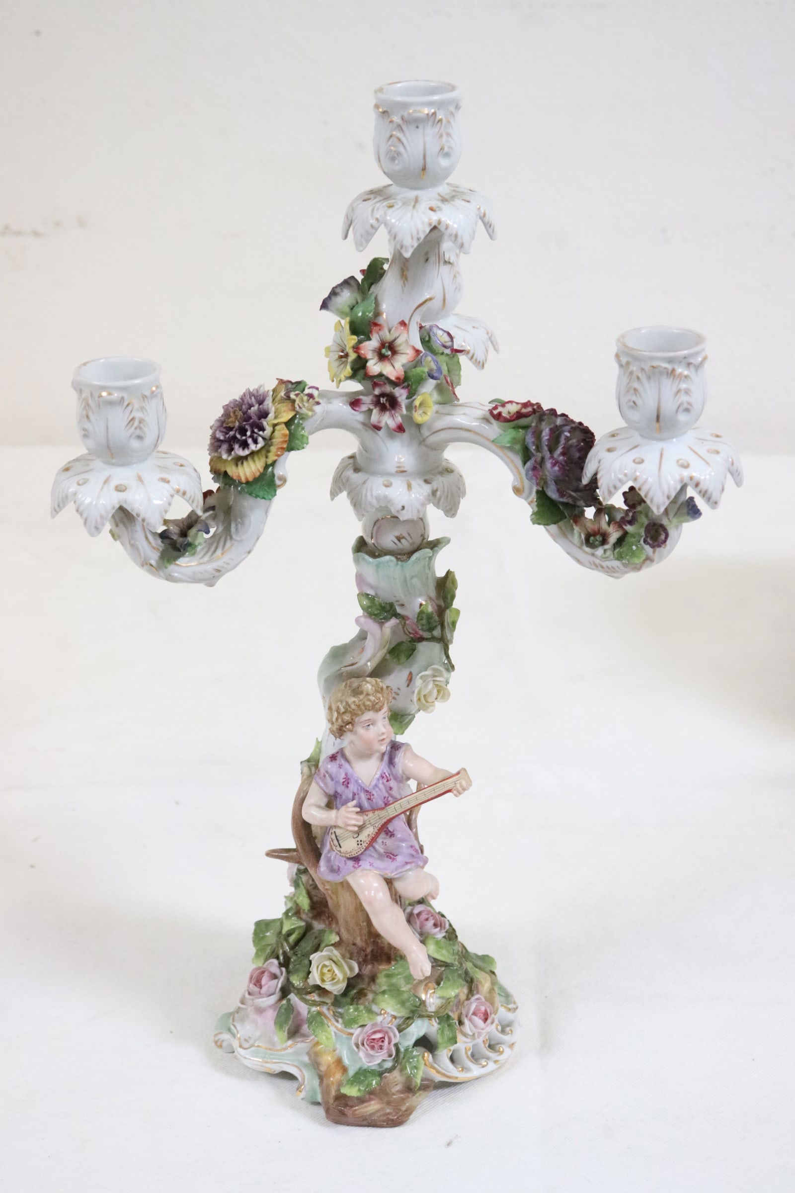 French antique porcelain candelabra: French antique porcelain candelabra, very small chips, 16.7"H
