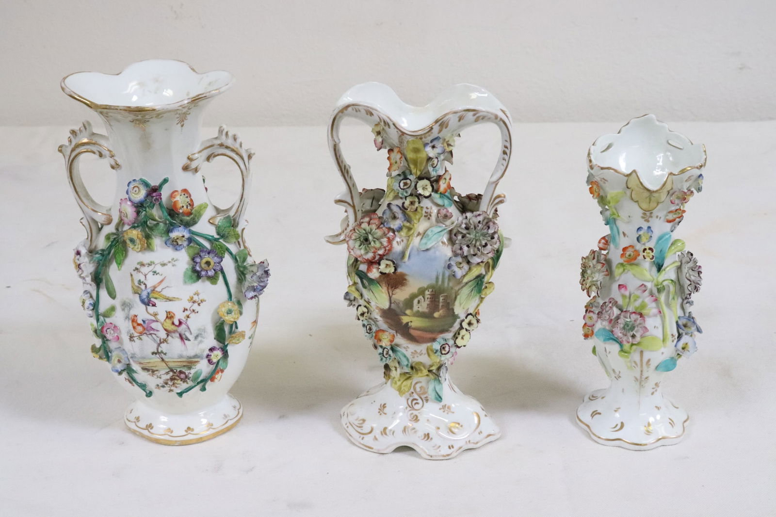3 pc 18th/19th c. English hand painted porcelain vases (1 of 11)
