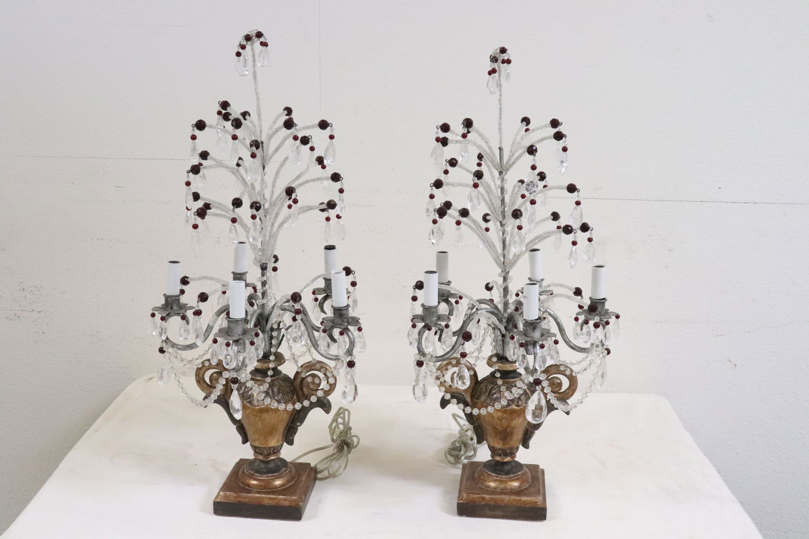 Pair fine wood and rock crystal table lamps (1 of 13)