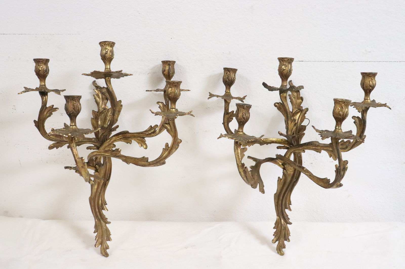 Pair 5-light French gilt bronze wall sconces (1 of 9)