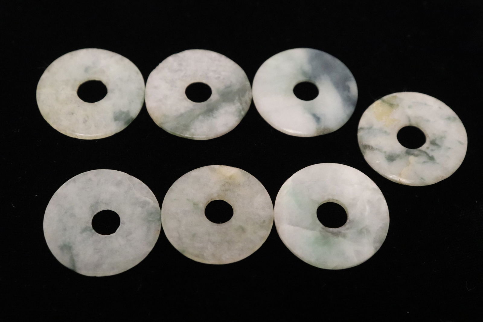 8 Chinese vintage natural color jadeite discs: 8 Chinese vintage natural color jadeite discs, ~1.05"dia ea