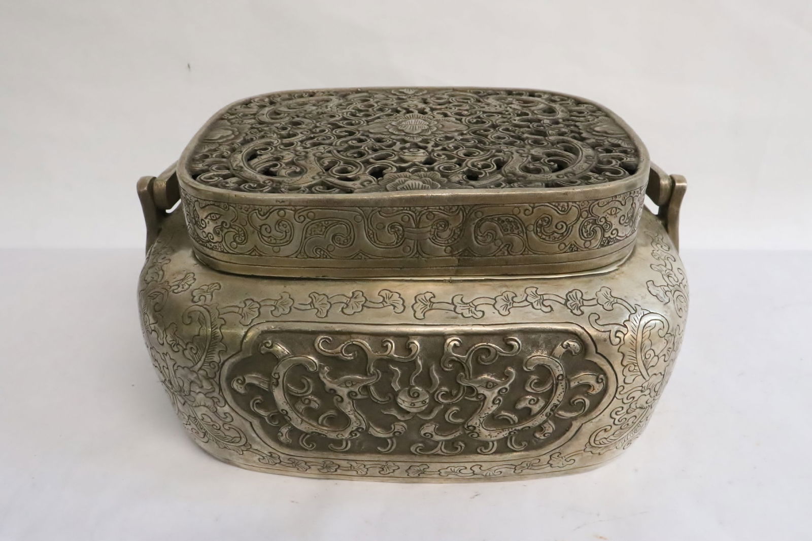 Large Chinese vintage white bronze hand warmer (1 of 7)