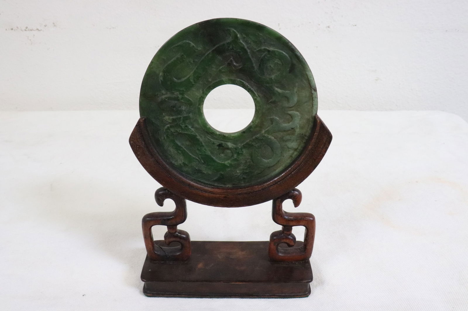 vintage Chinese jade/ jadeite carved disc w/ stand (1 of 8)