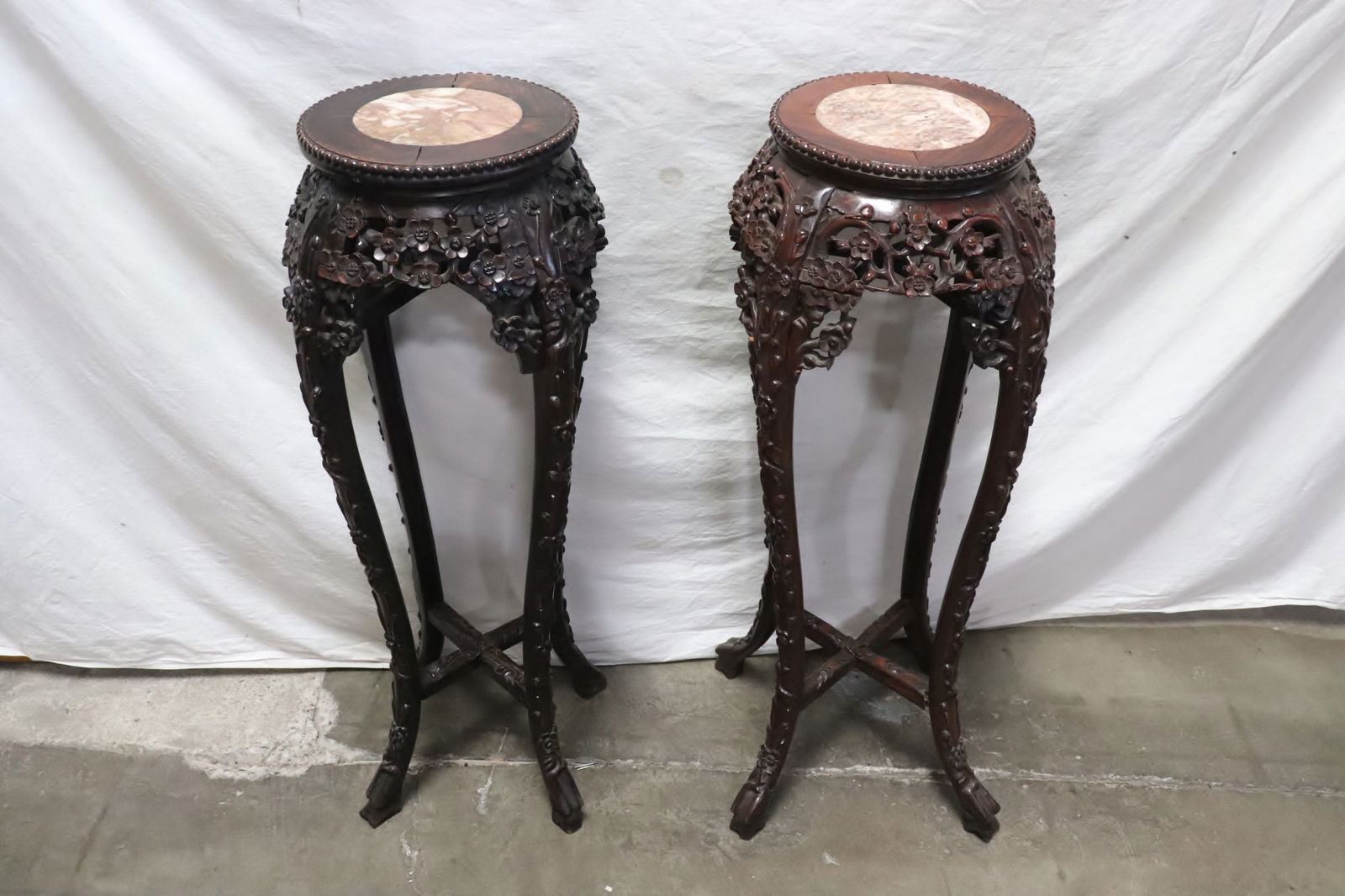 Pair Chinese marble top rosewood pedestal stands (1 of 12)