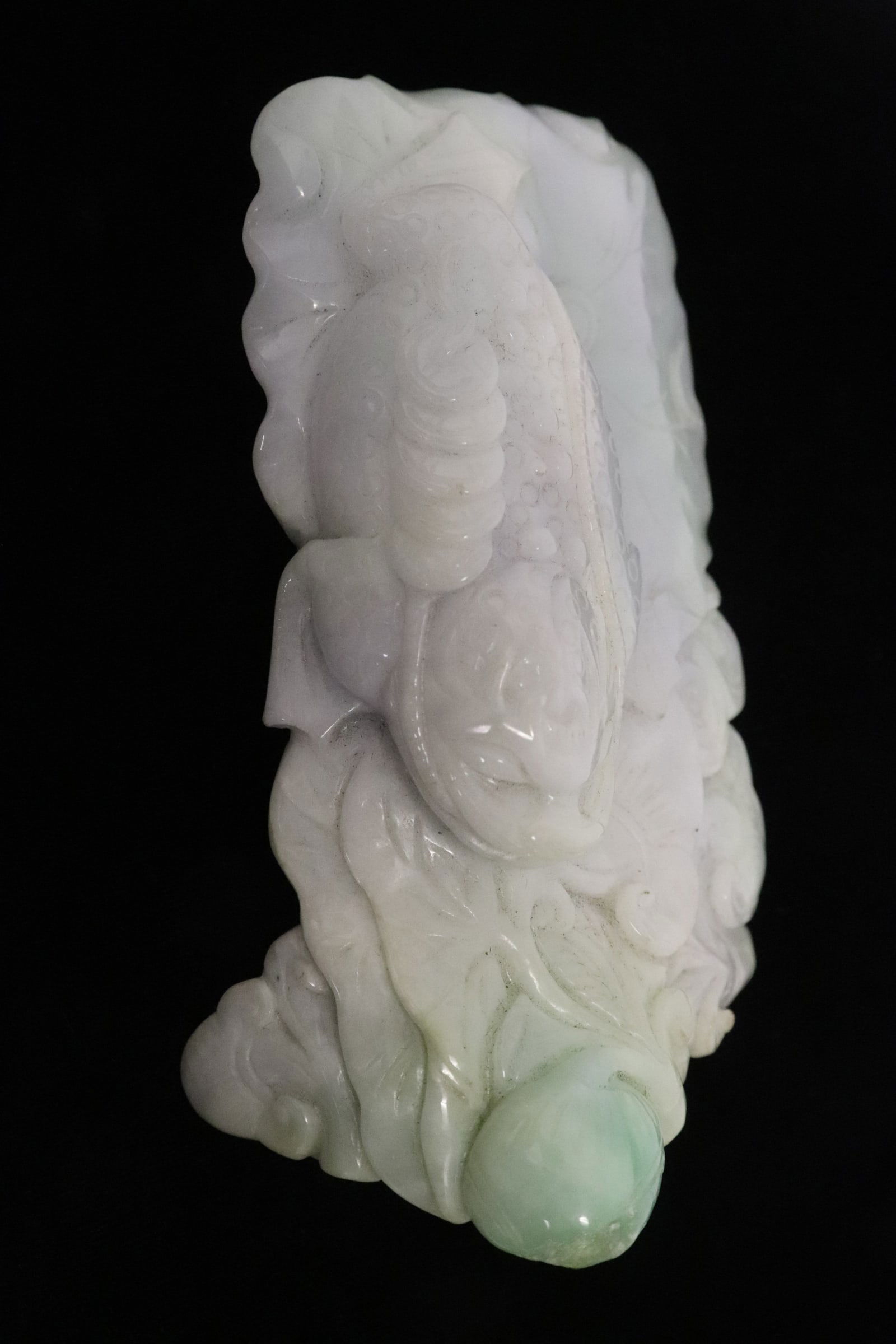 A jadeite carving depicting toad on rock: A jadeite carving depicting toad on rock, 4.7"x2.8"x1.7"