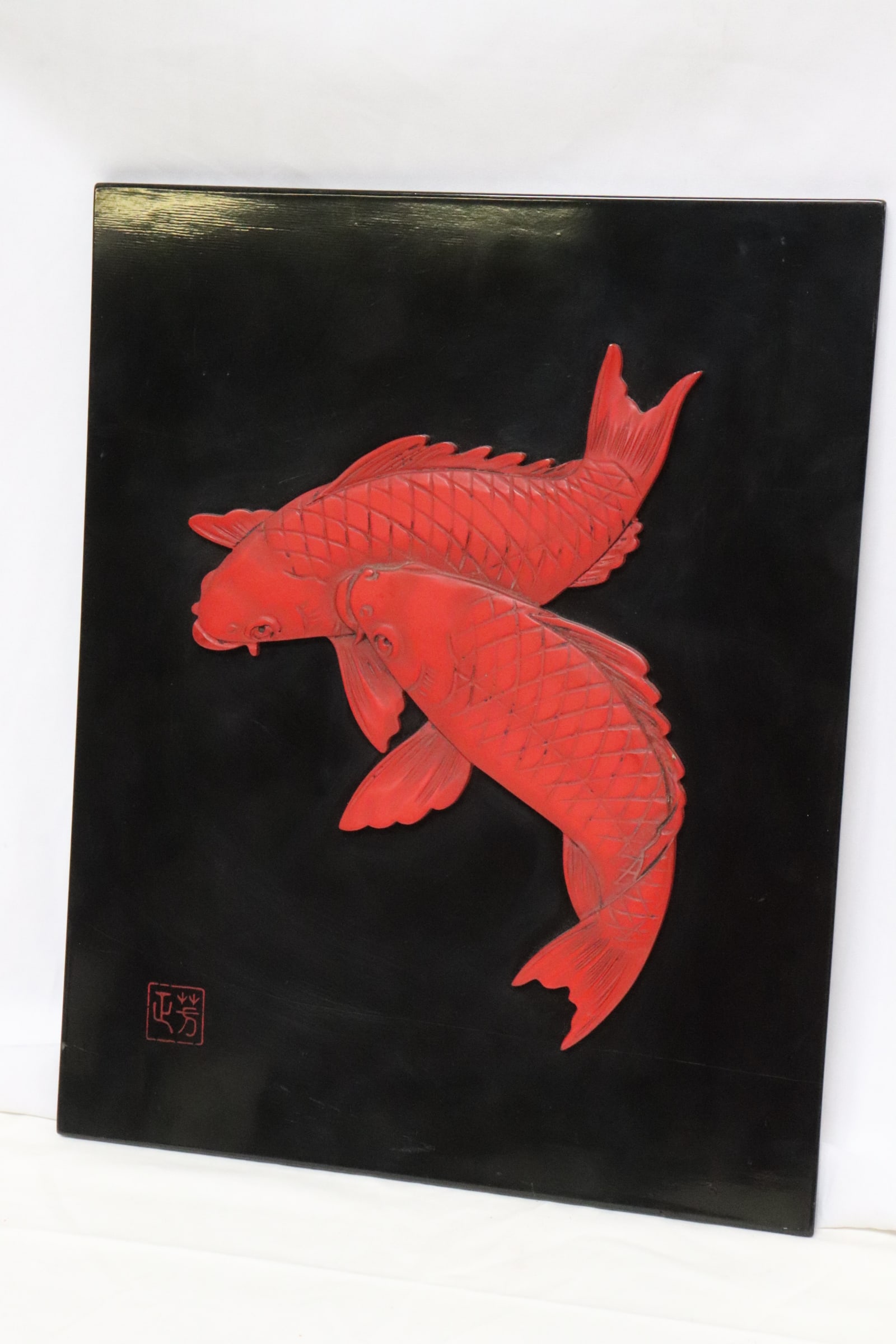 Japanese cinnabar and lacquer panel: Japanese cinnabar and lacquer panel, 17.8"x14.2"