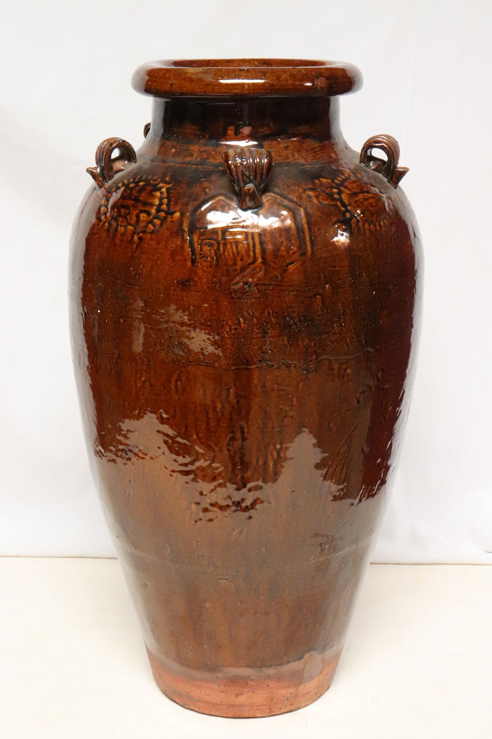 Large Chinese(?) brown glazed earthenware jar (1 of 9)
