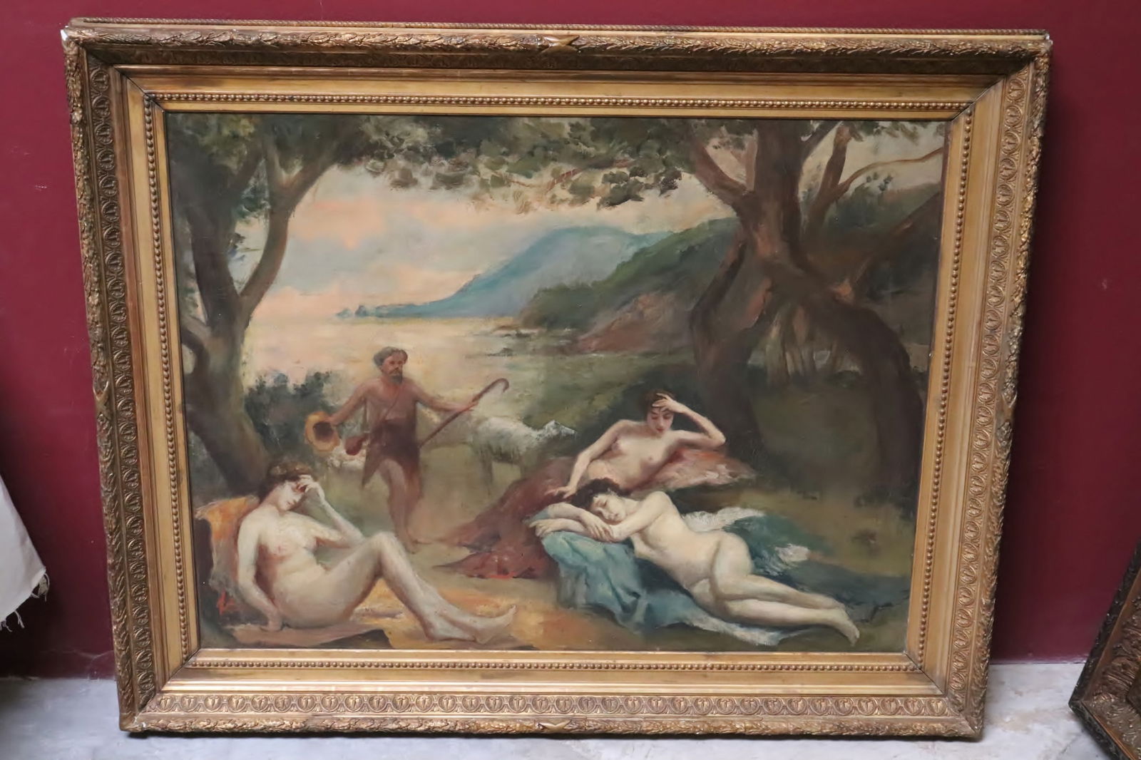 19th c. European large o/c painting w/ giltwood frame (1 of 12)