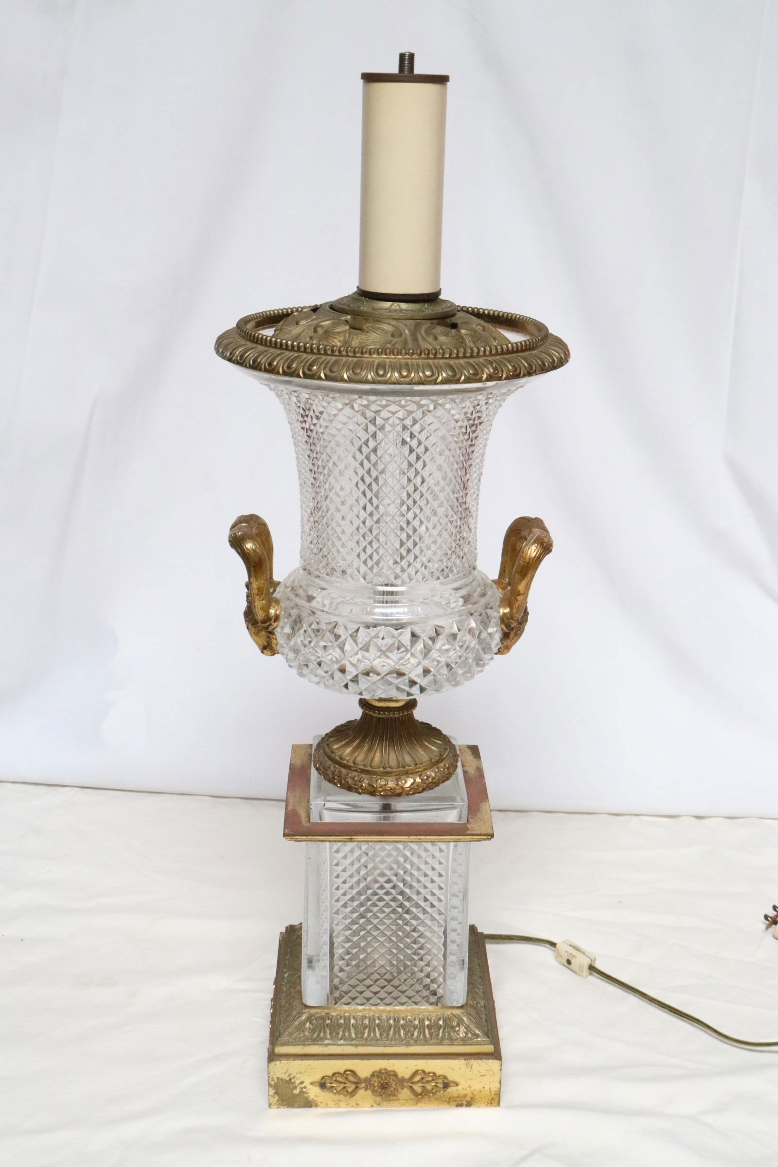 19th c. cut crystal urn w/ bronze mount made as lamp (1 of 9)