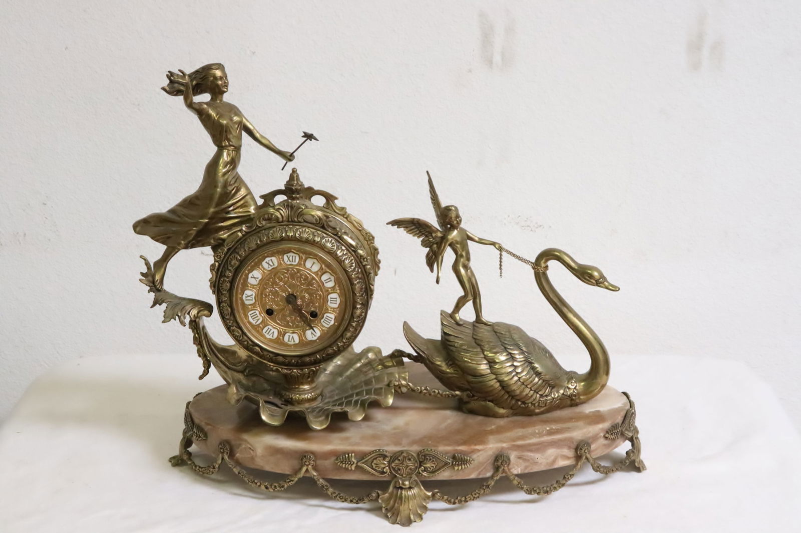 Antique European large table clock w/ marble base (1 of 10)