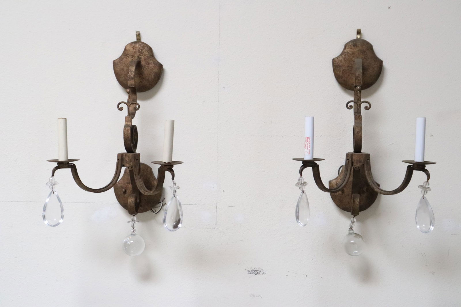 pair wrought iron & crystal wall sconces (1 of 10)