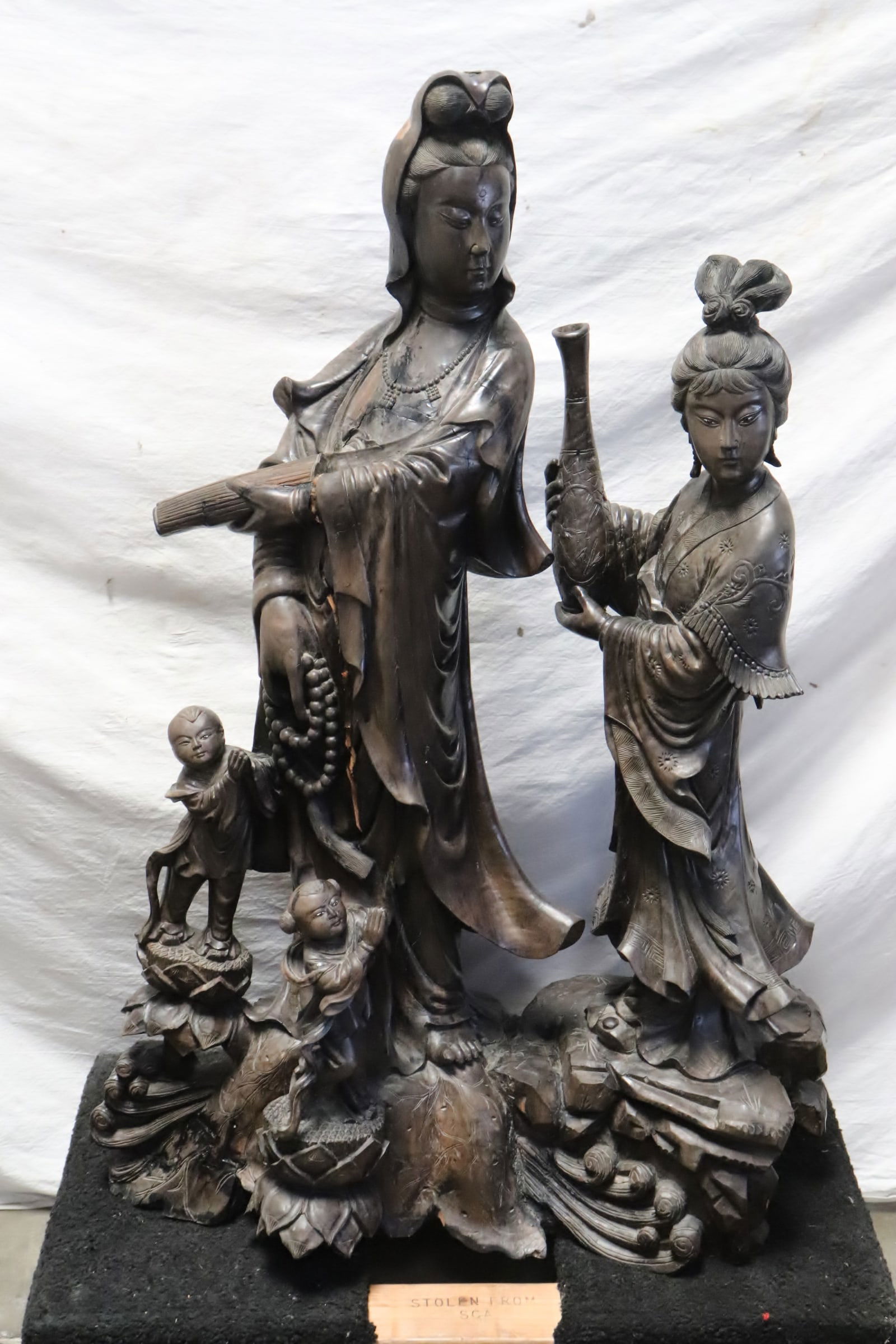 Chinese antique extremely heavy large wood carving of deity (1 of 11)