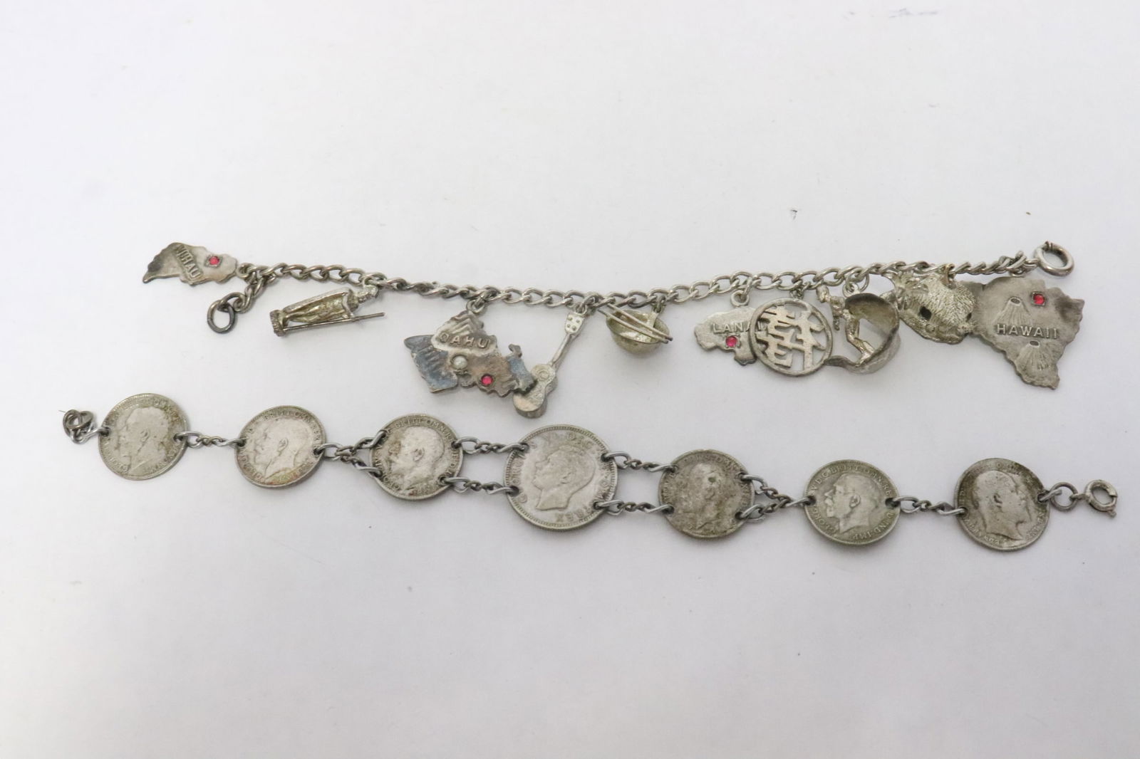 2 sterling charm bracelets: 2 sterling charm bracelets