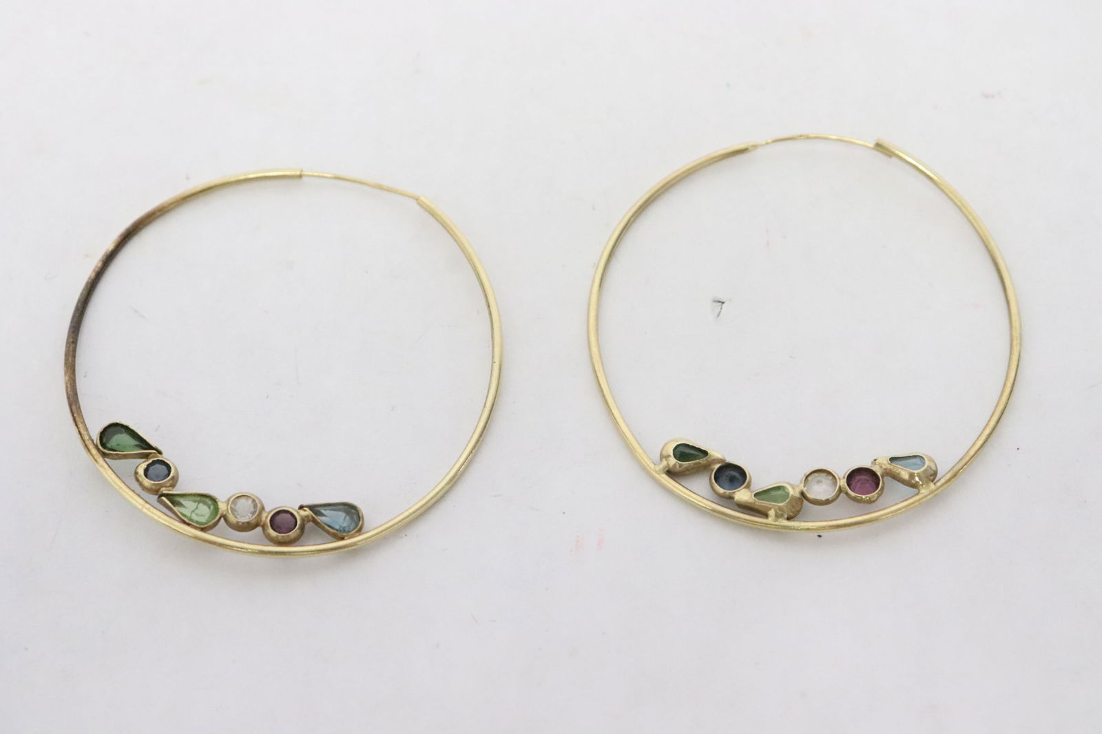 Pair 14K Y/G earrings with color stones (1 of 6)