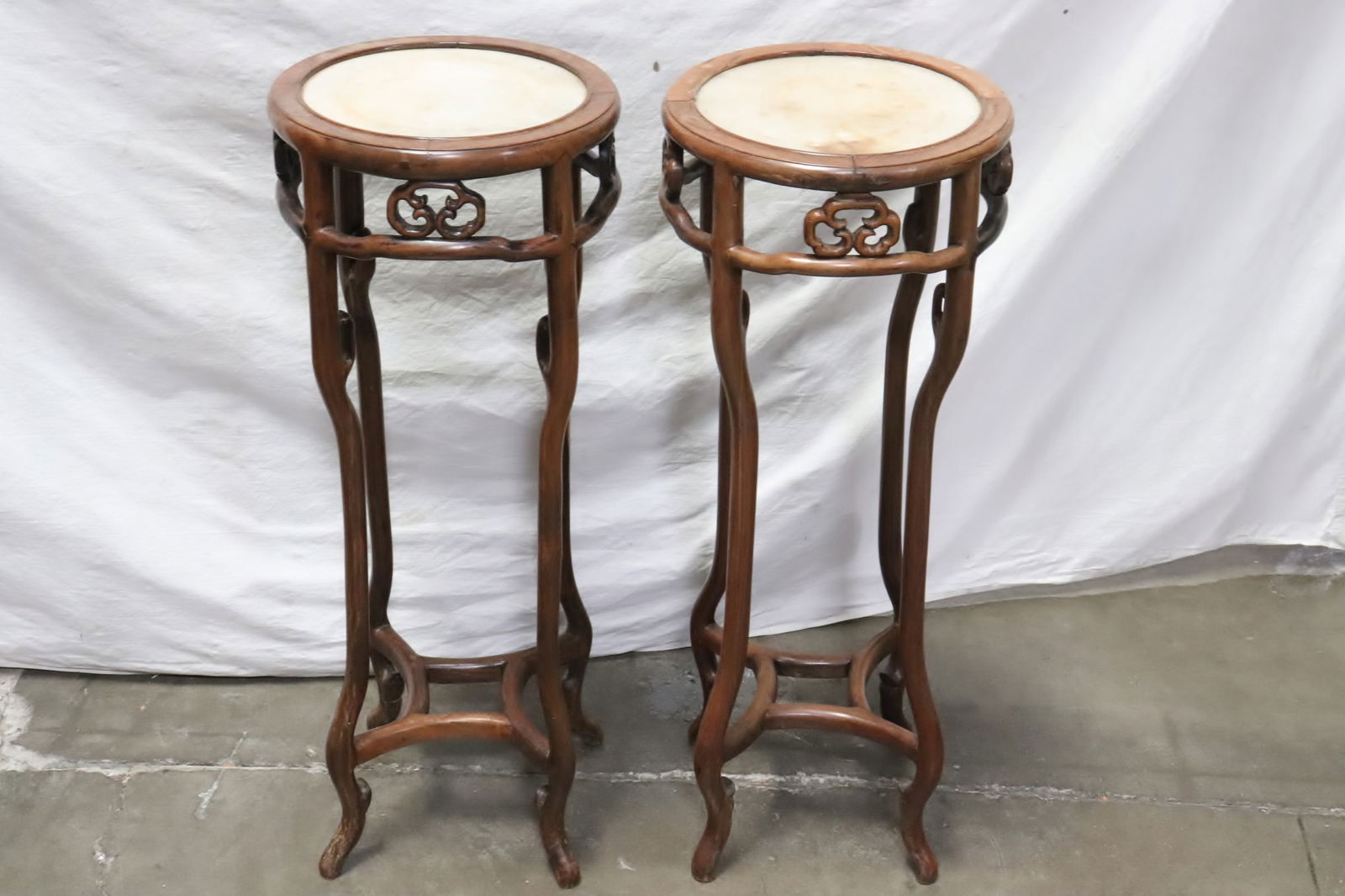 Pair Chinese antique marble top rosewood stands (1 of 14)