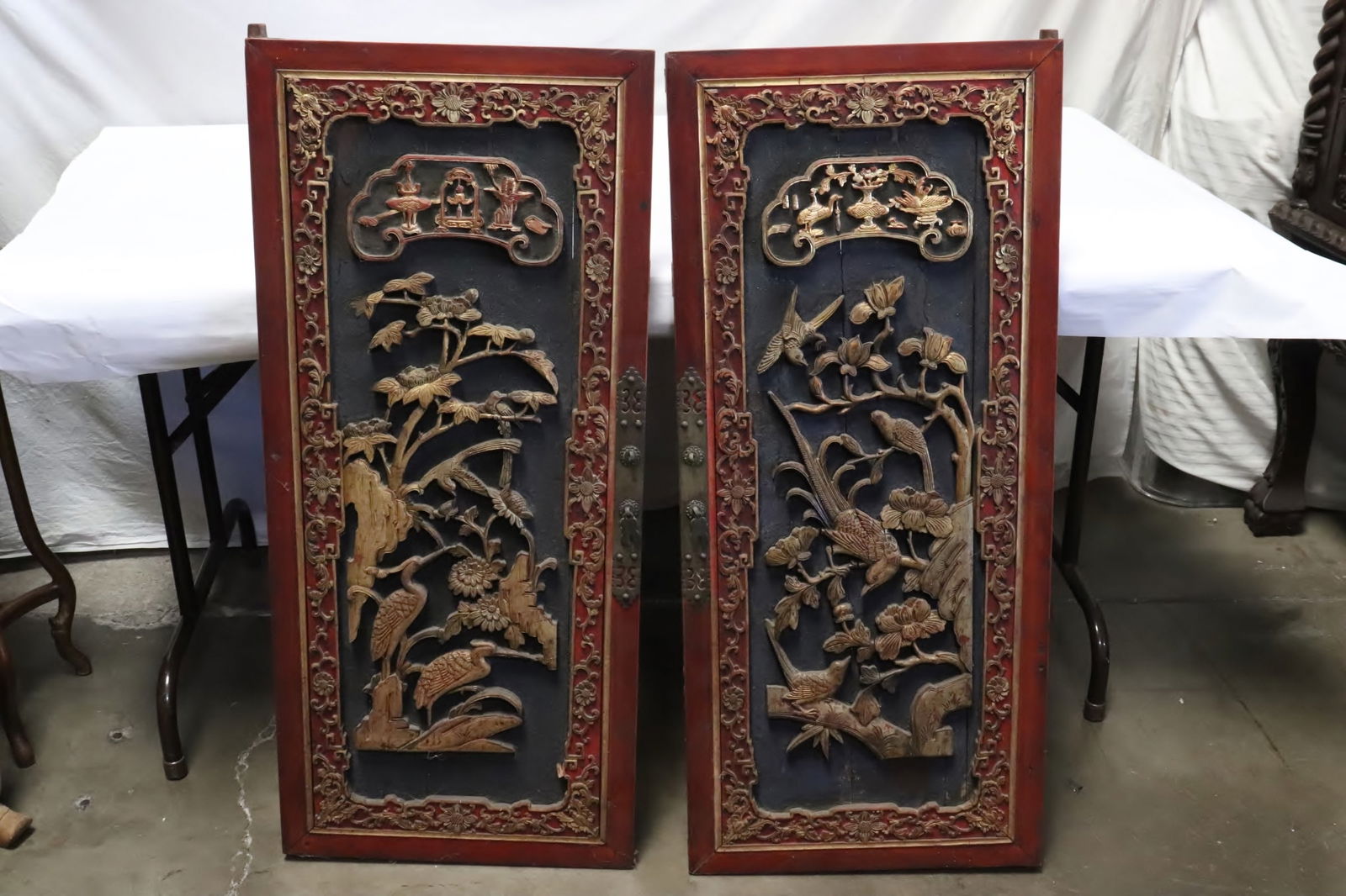Pair Chinese antique carved wood wall panels (1 of 9)