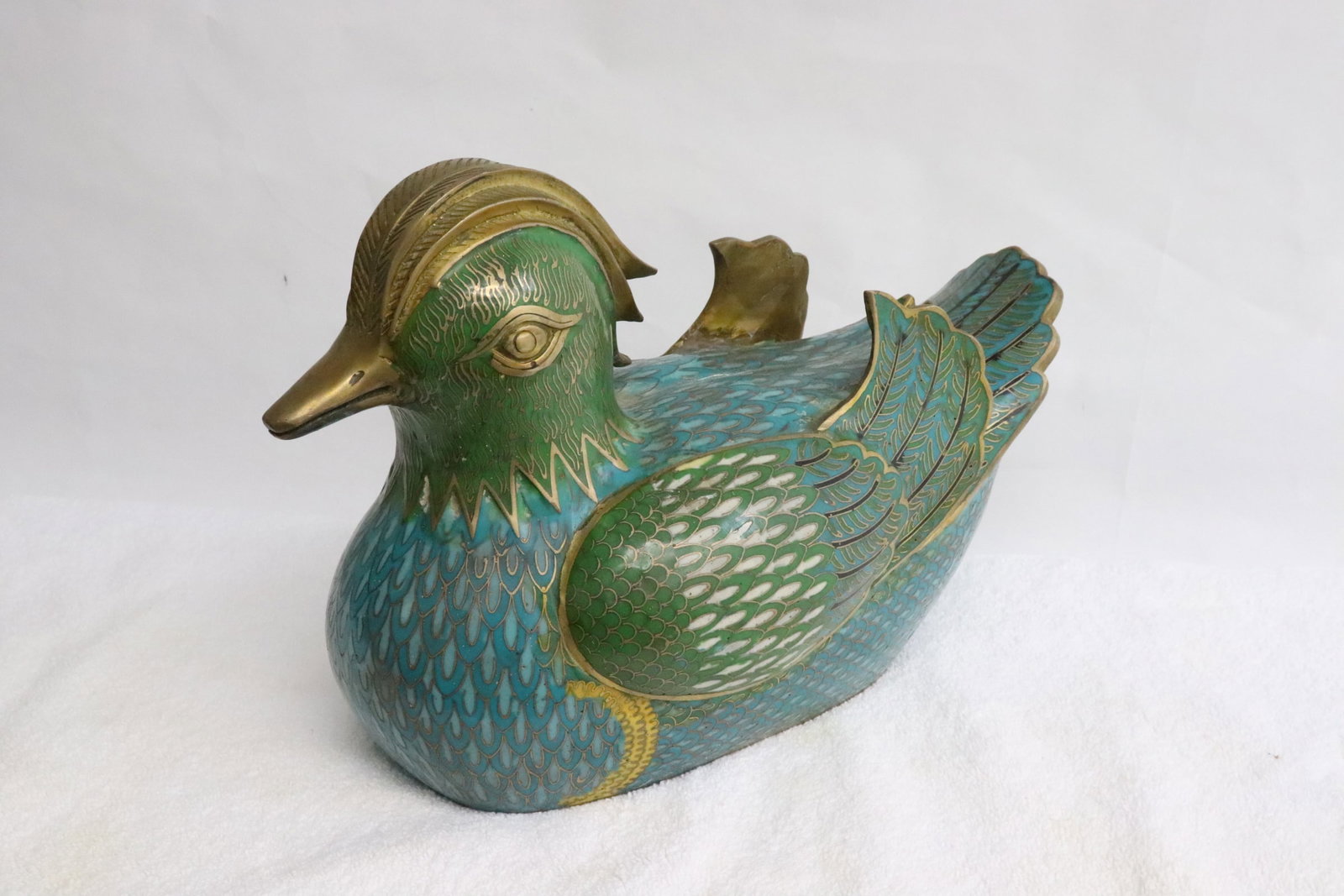 Very heavy Chinese cloisonne duck: Very heavy Chinese cloisonne duck, 8"H