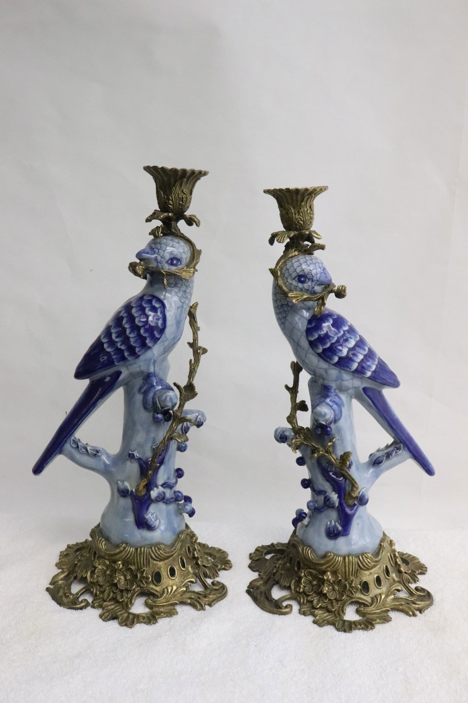 Pair porcelain bird w/ bronze mount to make candle holders (1 of 10)