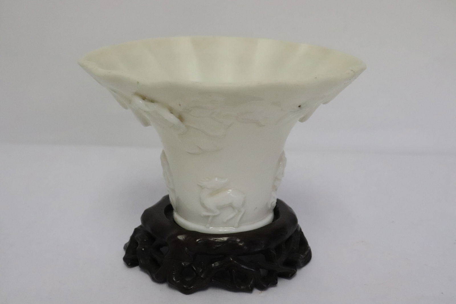 Chinese 18th c. blanc de shin libation cup w/ stand (1 of 6)