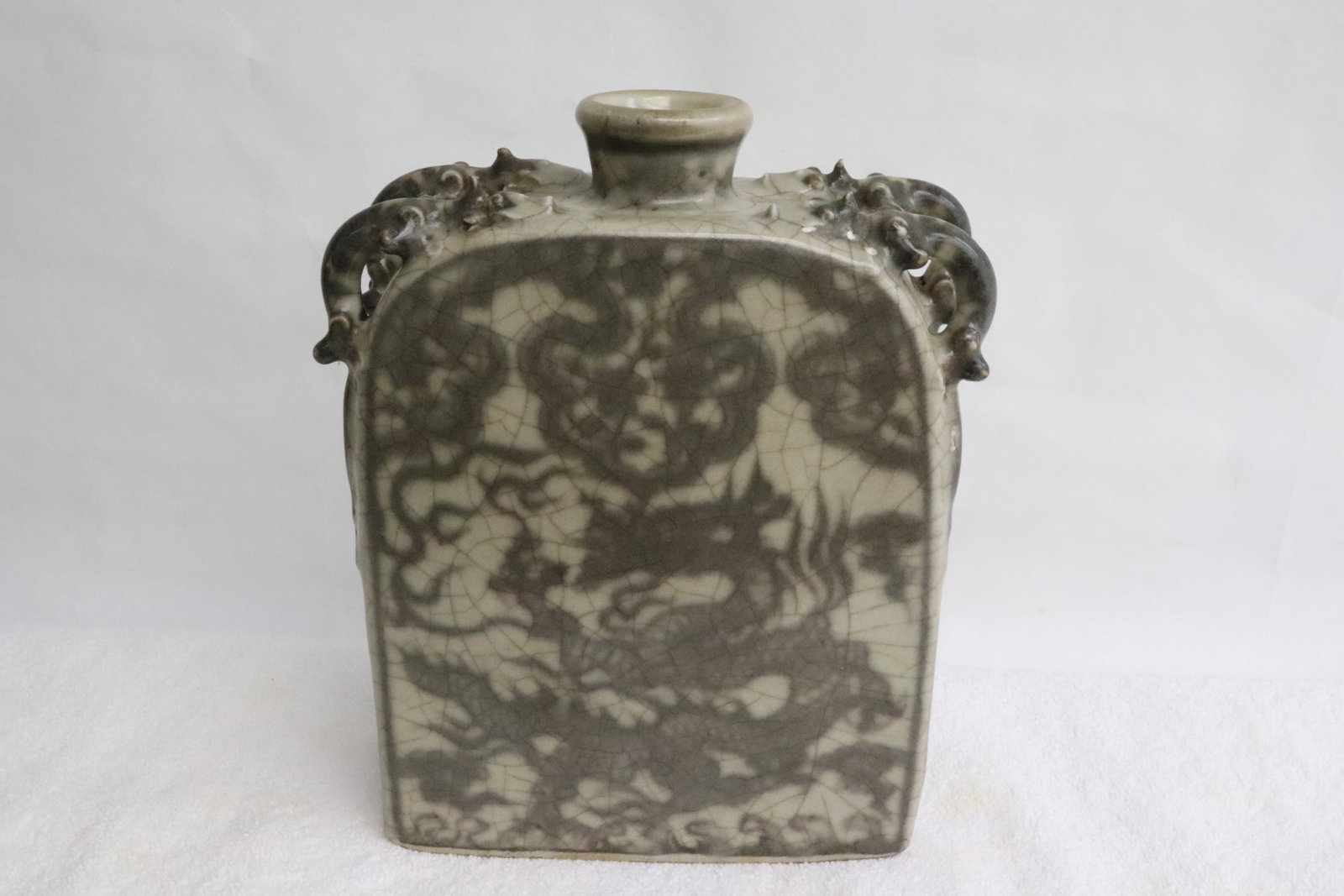 A Song style crackleware flask: A Song style crackleware flask, 9"x7.4"x3.5"