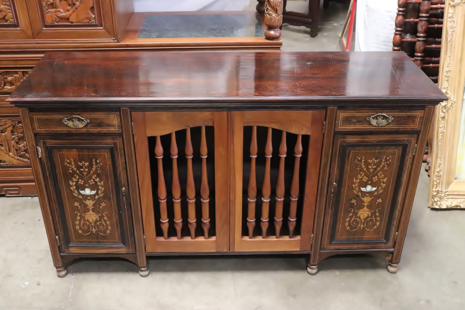 Beautiful antique English rosewood inlaid cabinet: Beautiful antique English rosewood inlaid cabinet, 30"x54.2"x17.2"