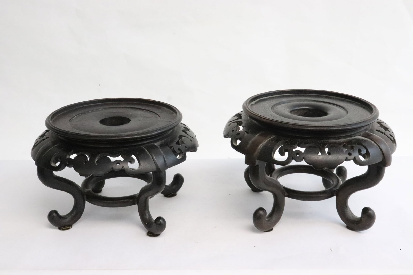 2 Chinese wood stands: 2 Chinese wood stands, 5.25"x7.75"dia ea