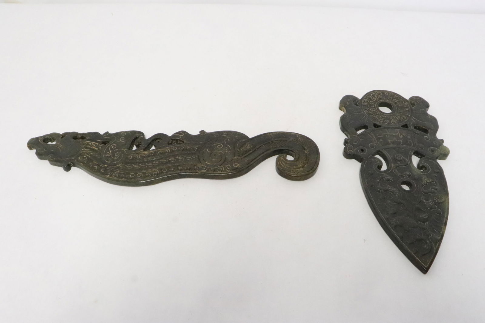 2 large Chinese jade like stone carved plaques (1 of 10)