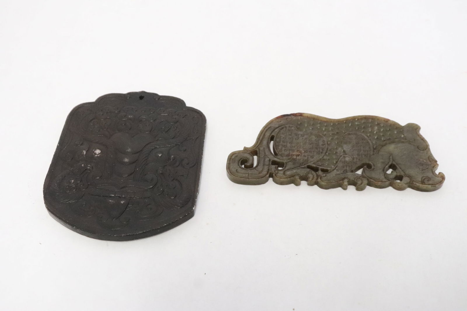2 jade like stone carved plaques (1 of 9)