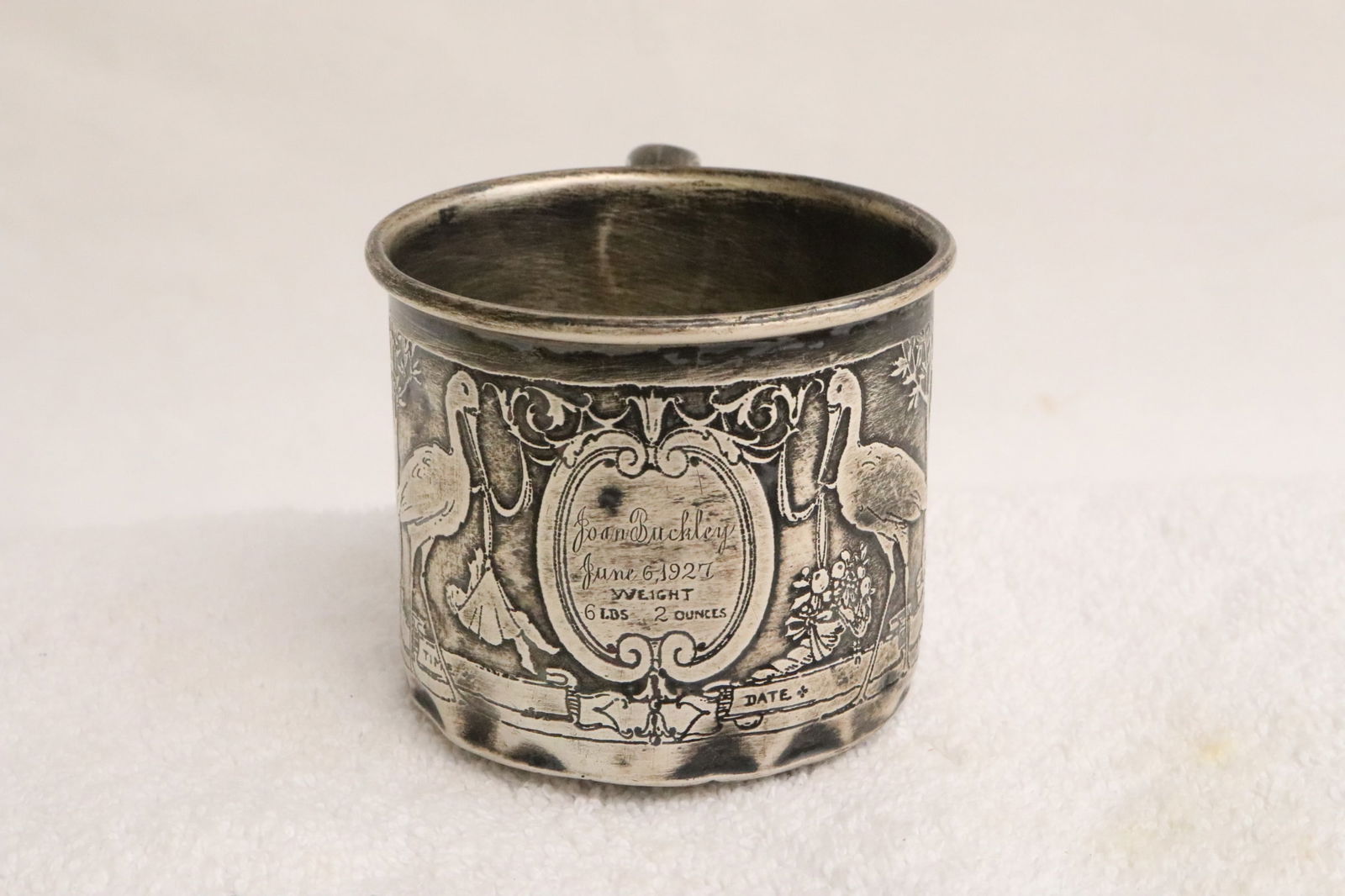 Early 20th century baby cup: Early 20th century baby sterling cup, wt. 72gm, 2.25"x3.75"x2.7"