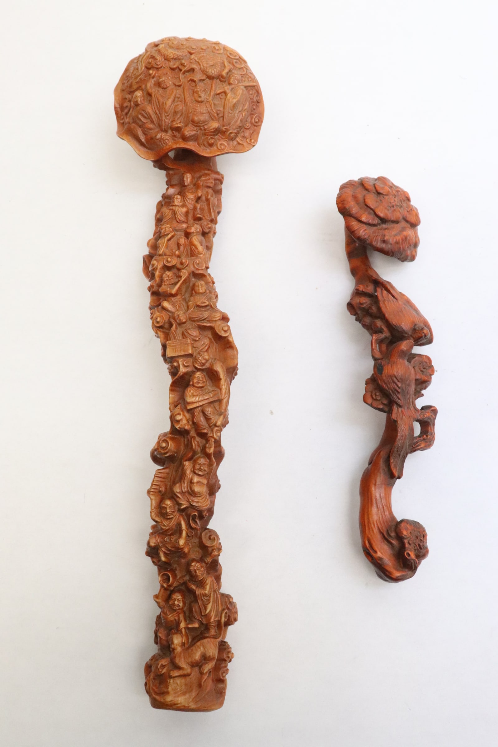 2 simulated wood ruyis: 2 simulated wood ruyis, 7.2"L, 11.8"L