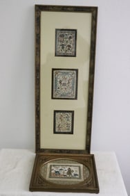 4 panels of Chinese antique embroideries, framed
