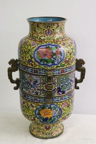 Rare large Chinese cloisonne straight vase