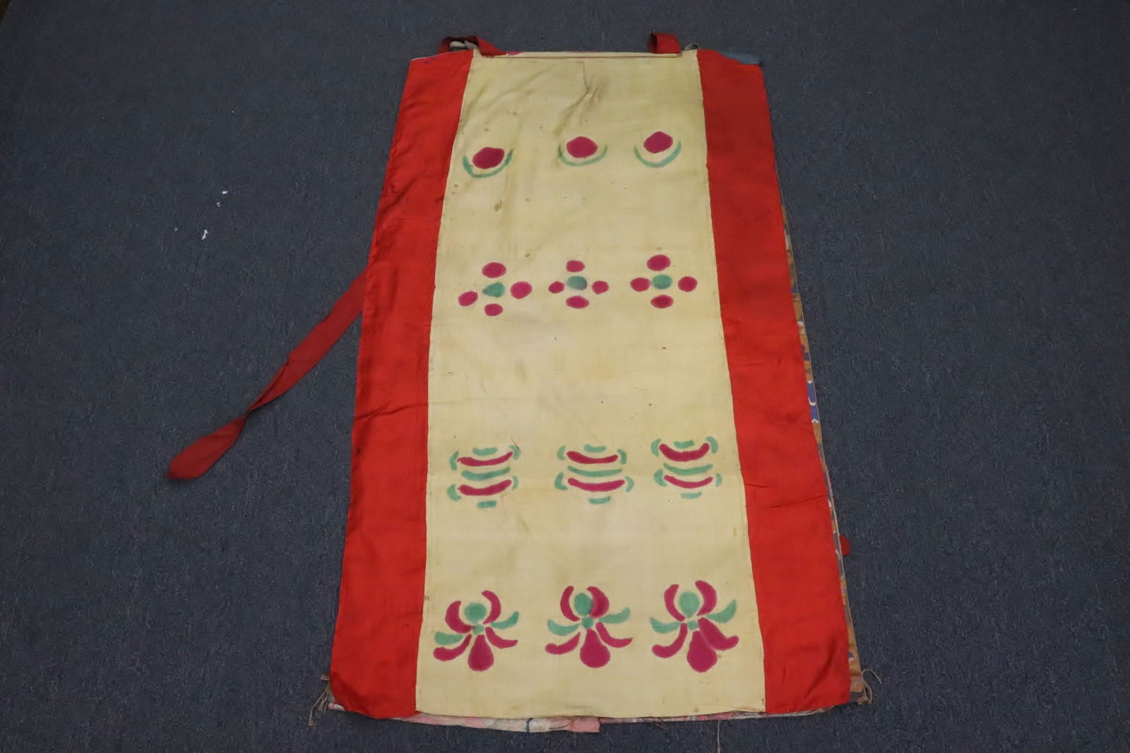 Tibetan hand painted thangka w/ silk cover panel: An Important Tibetan hand painted thangka with front silk cover panel, beautifully painted example, 45"x26"