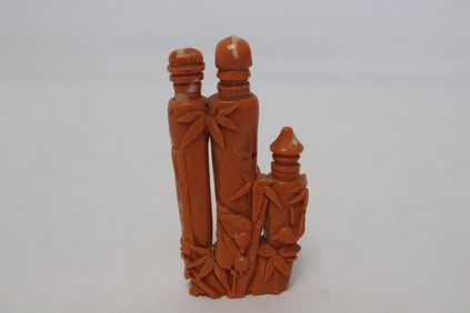 A rare Chinese antique coral triple snuff bottle
