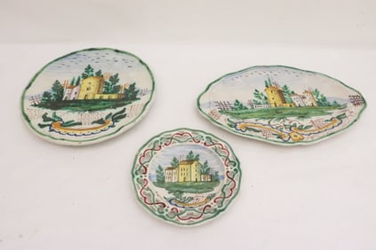 3 antique Italian hand painted earthenware plates