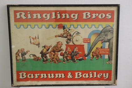 dated 1943 poster of "Ringling Bros, Barnum and Bailey"