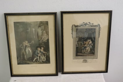Pair 18th/19th c. hand color enhanced engraving