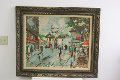 Oil on canvas "European city scene"