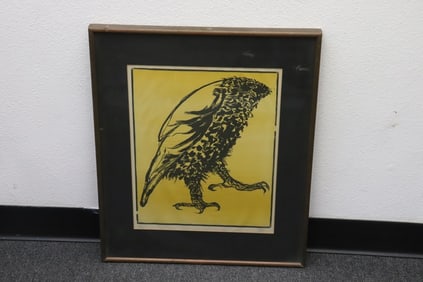 Lithography by Leonard Baskin, "owl", ed 15/65