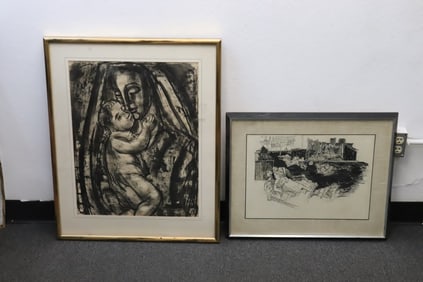 2 pen/ink on paper paintings