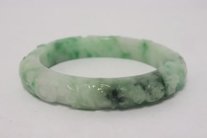 Chinese large apple green jadeite carved bangle