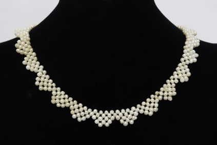 seed pearl weaved necklace with silver clasp