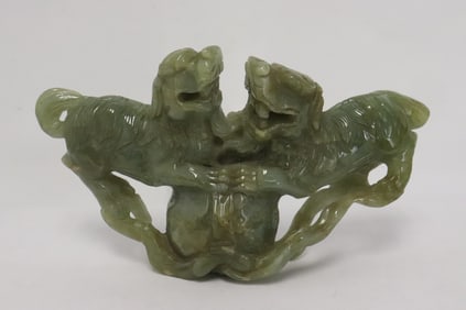 Large celadon jade carved qilin group